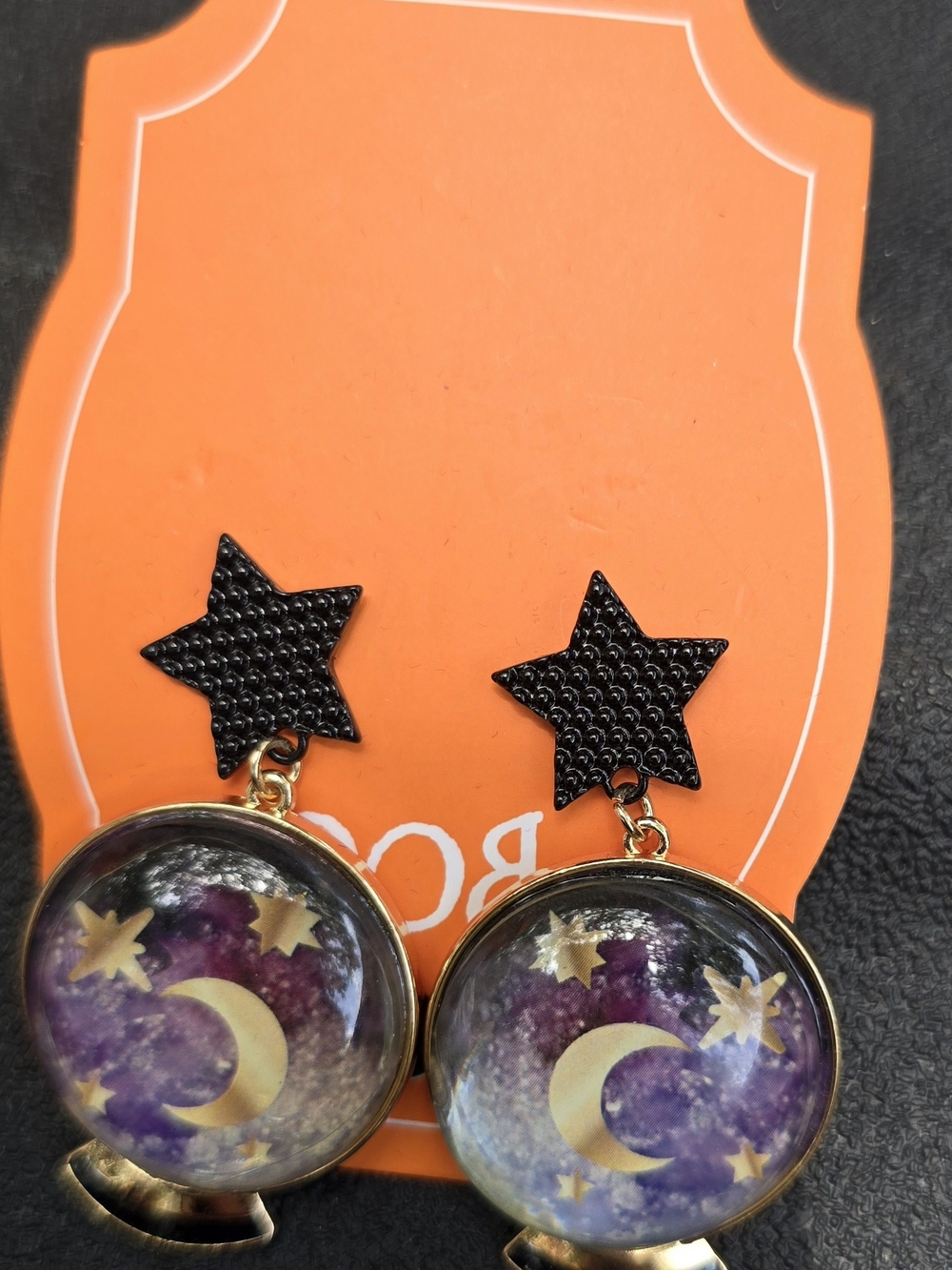 Celestial Moon & Star Dome Earrings - Purple